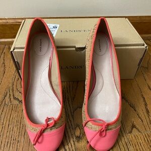 Lands' End Coral and Cork Ballet Flats with Bow
